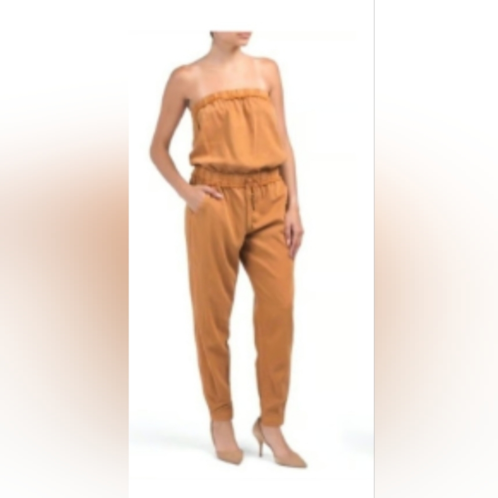 Young Fabulous & Broke YFB tan brown strapless jogger leg jumpsuit size Small - Picture 2 of 3